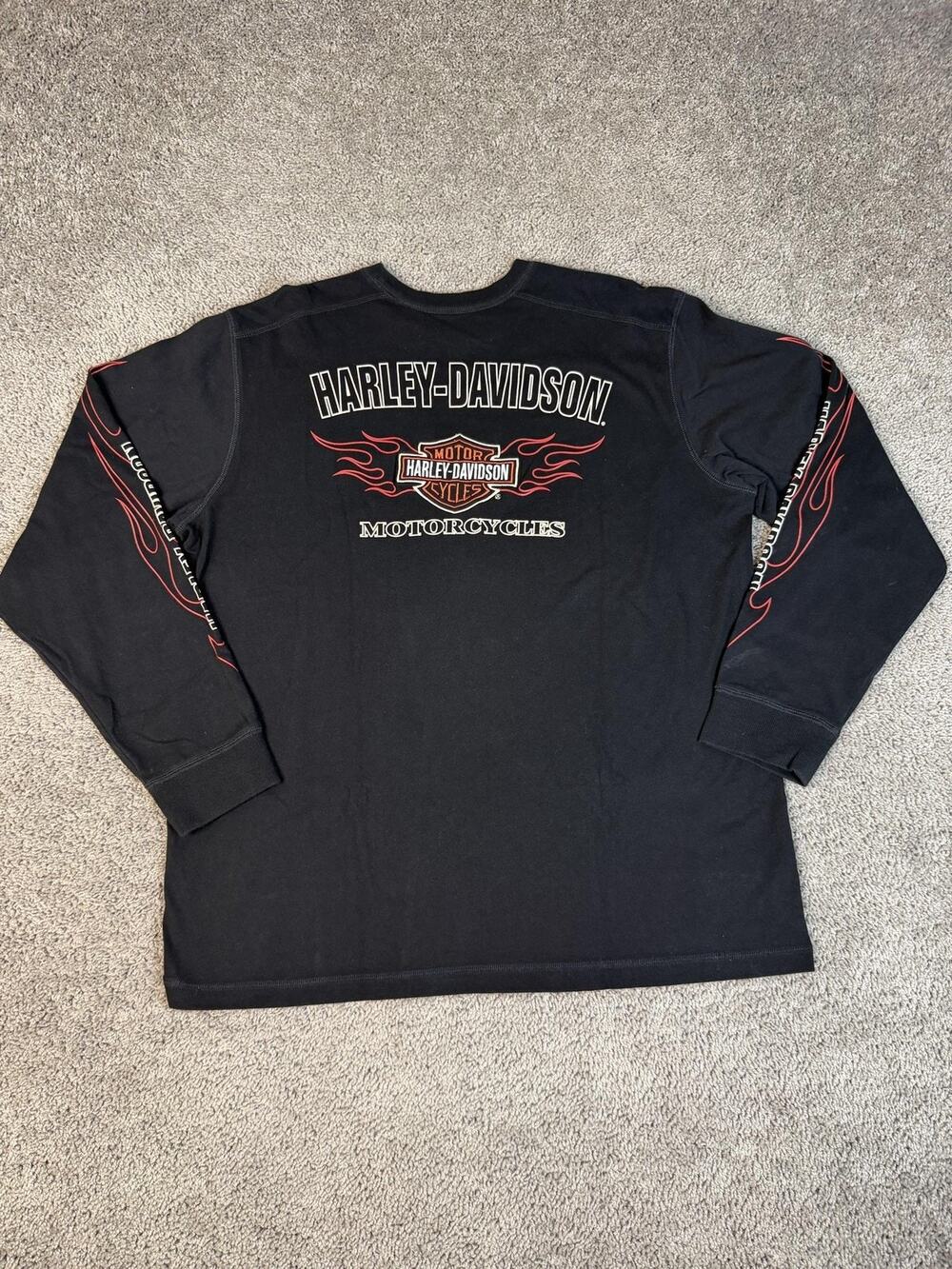 Harley Davidson Shirt Mens XL Black Flame Long Sleeve Print Logo Crew Neck